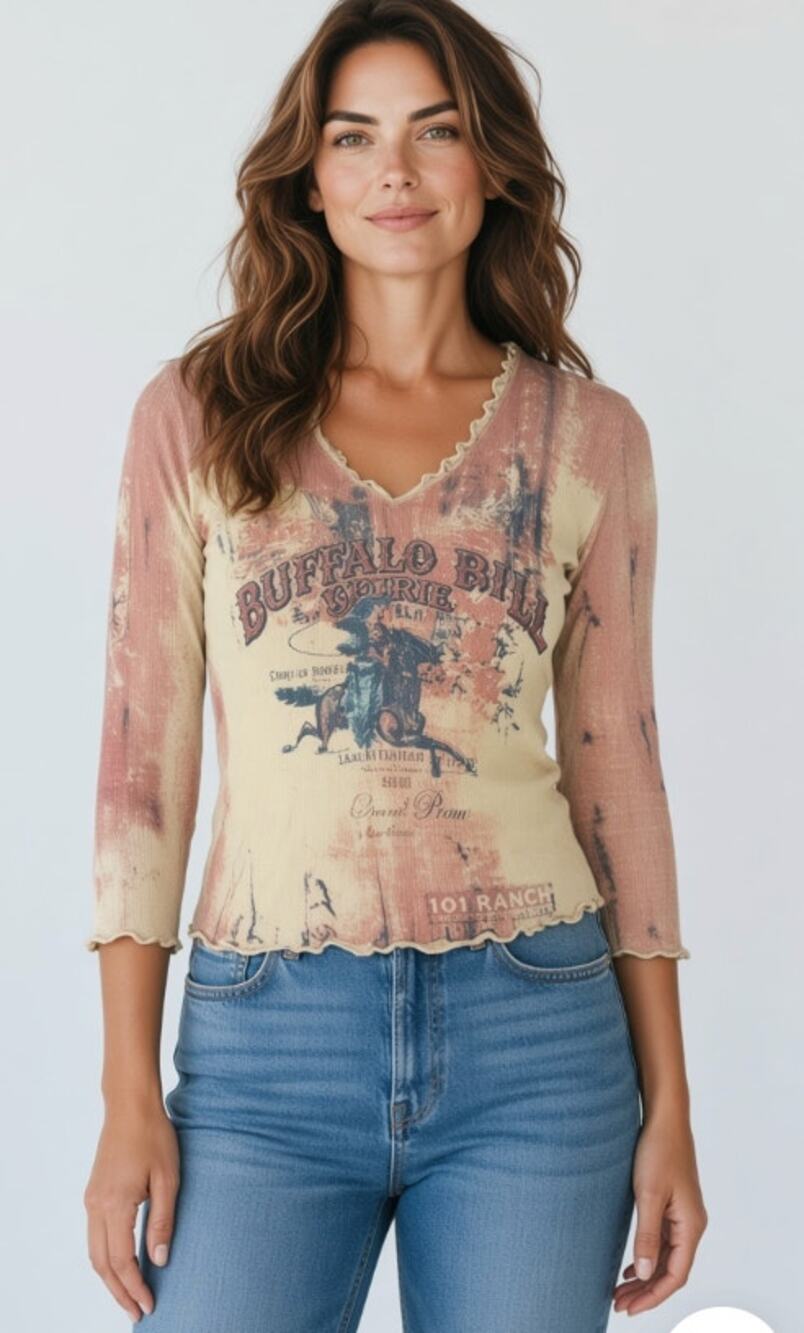 Rods 100% Cotton Western Graphic Lettuce Hem T-Shirt size M